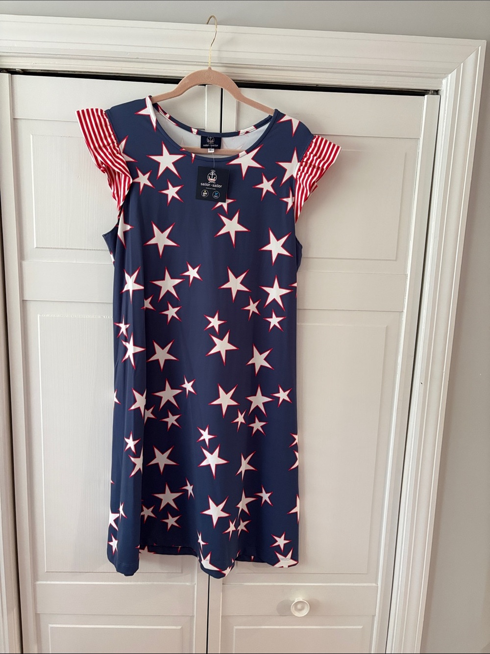 Sailor Sailor Navy Star-Print Casual Dress-Red and White Cap Sleeves-size XL